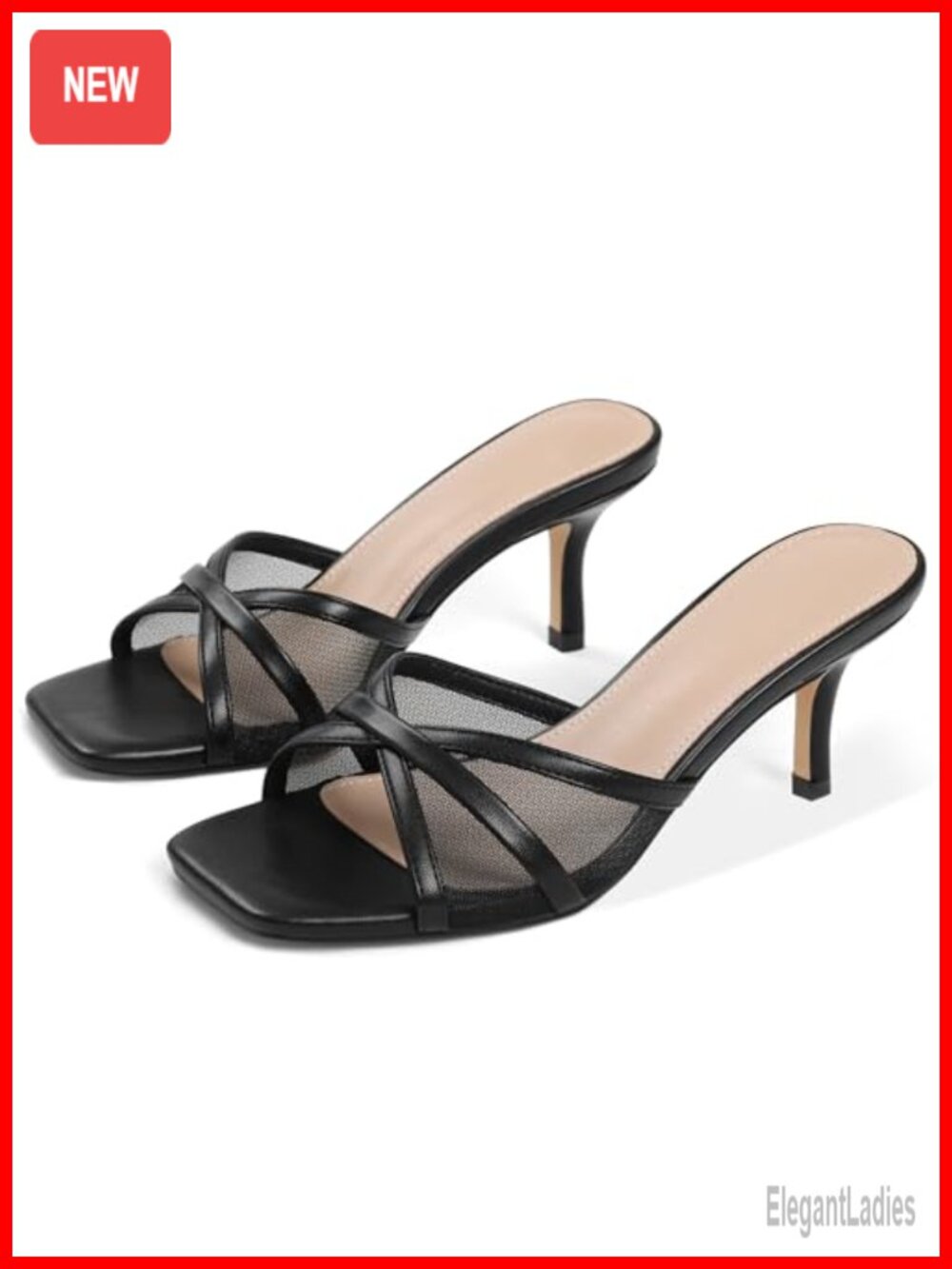 Kitten Heels Women Mesh Mule Heeled Sandals Slip On Open Toe Dress Shoes
